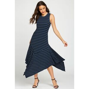 Mossimo Blue And Black Striped Sleeveless Dress  Asymetrical Handkerchief Hem XS